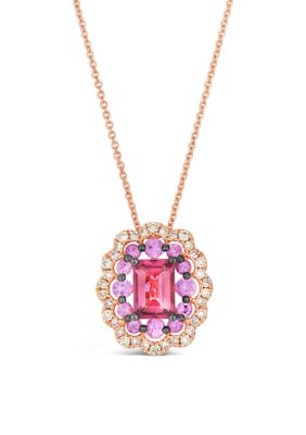 Le Vian 7/8 ct. t.w. Passion Fruit Tourmalineâ¢, 1/2 ct. t.w. Bubble Gum Pink Sapphireâ¢, 1/4 ct. t.w. Nude Diamondsâ¢ Pendant Necklace in 14K