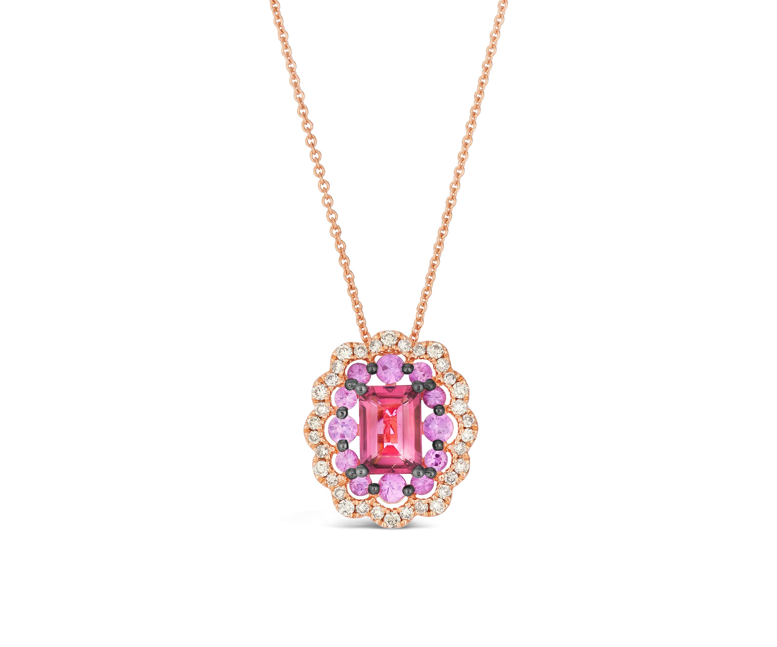 7/8 ct. t.w. Passion Fruit Tourmaline™, 1/2 ct. t.w. Bubble Gum Pink Sapphire™, 1/4 ct. t.w. Nude Diamonds™ Pendant Necklace in 14K Strawberry Gold®