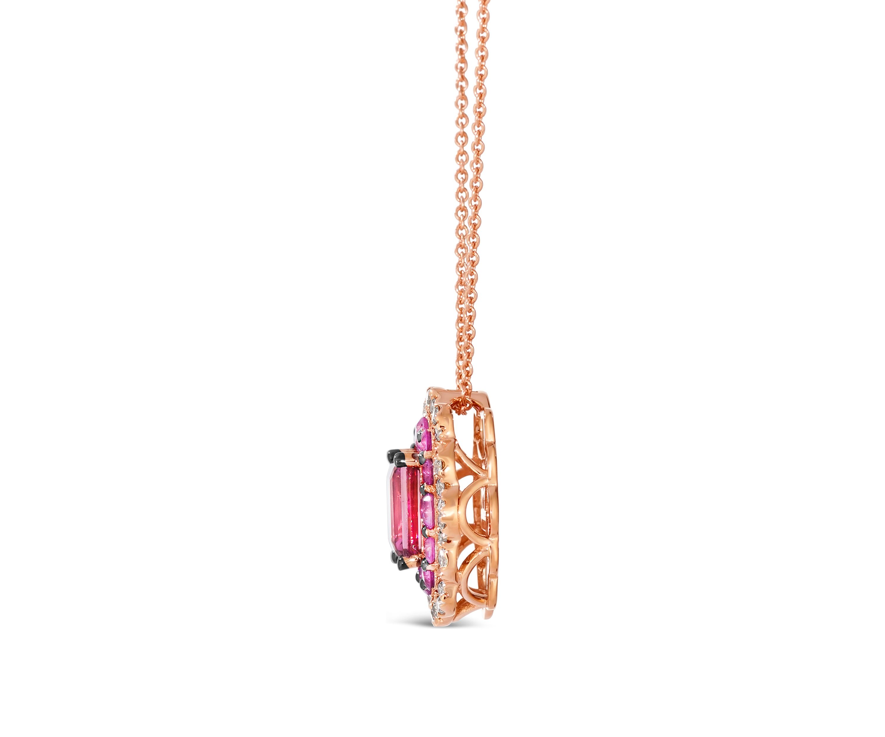 7/8 ct. t.w. Passion Fruit Tourmaline™, 1/2 ct. t.w. Bubble Gum Pink Sapphire™, 1/4 ct. t.w. Nude Diamonds™ Pendant Necklace in 14K Strawberry Gold®