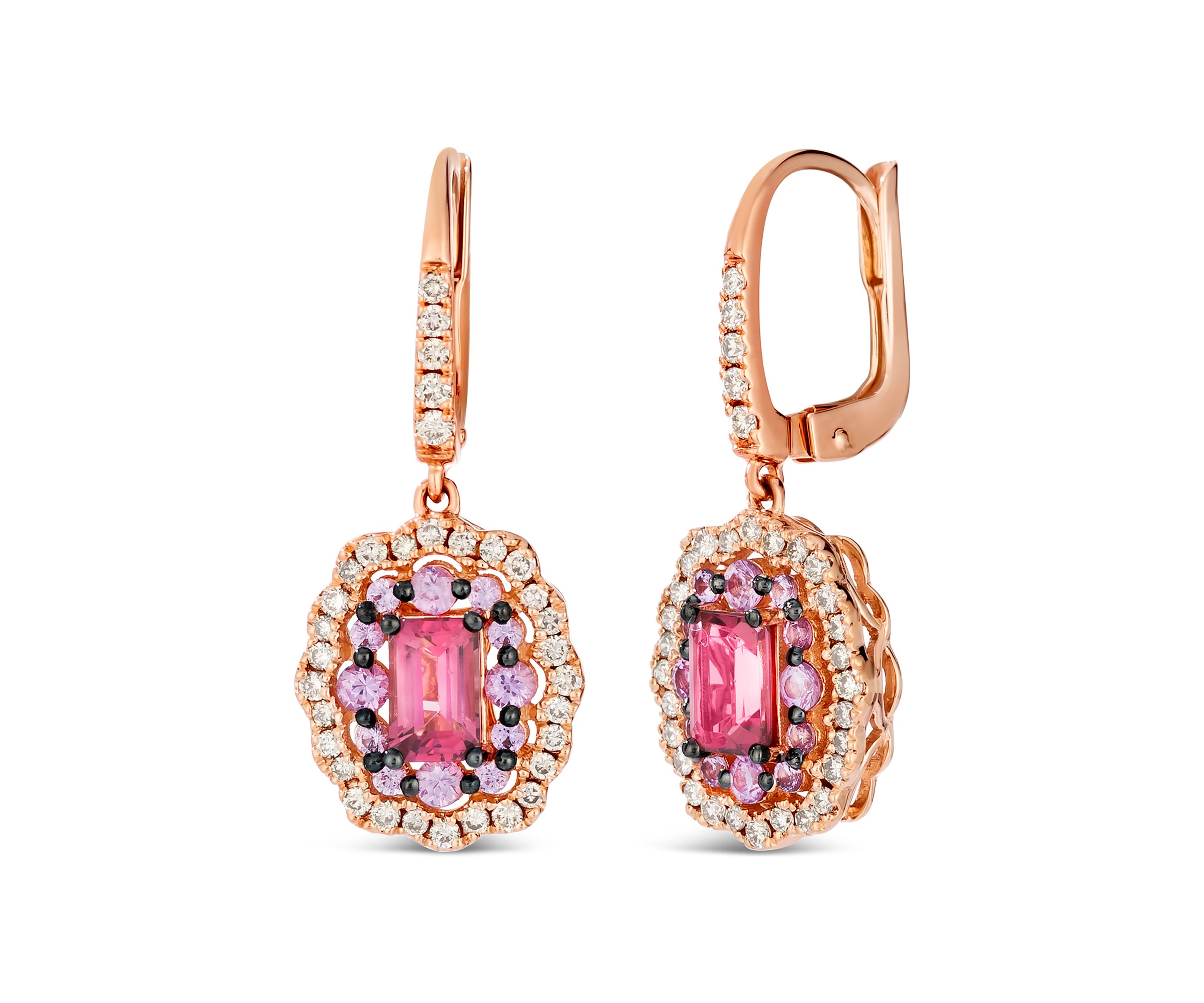 1 ct. t.w. Passion Fruit Tourmaline™, 1/2 ct. t.w. Bubble Gum Pink Sapphire™, 1/2 ct. t.w. Nude Diamonds™ Earrings in 14K Strawberry Gold®