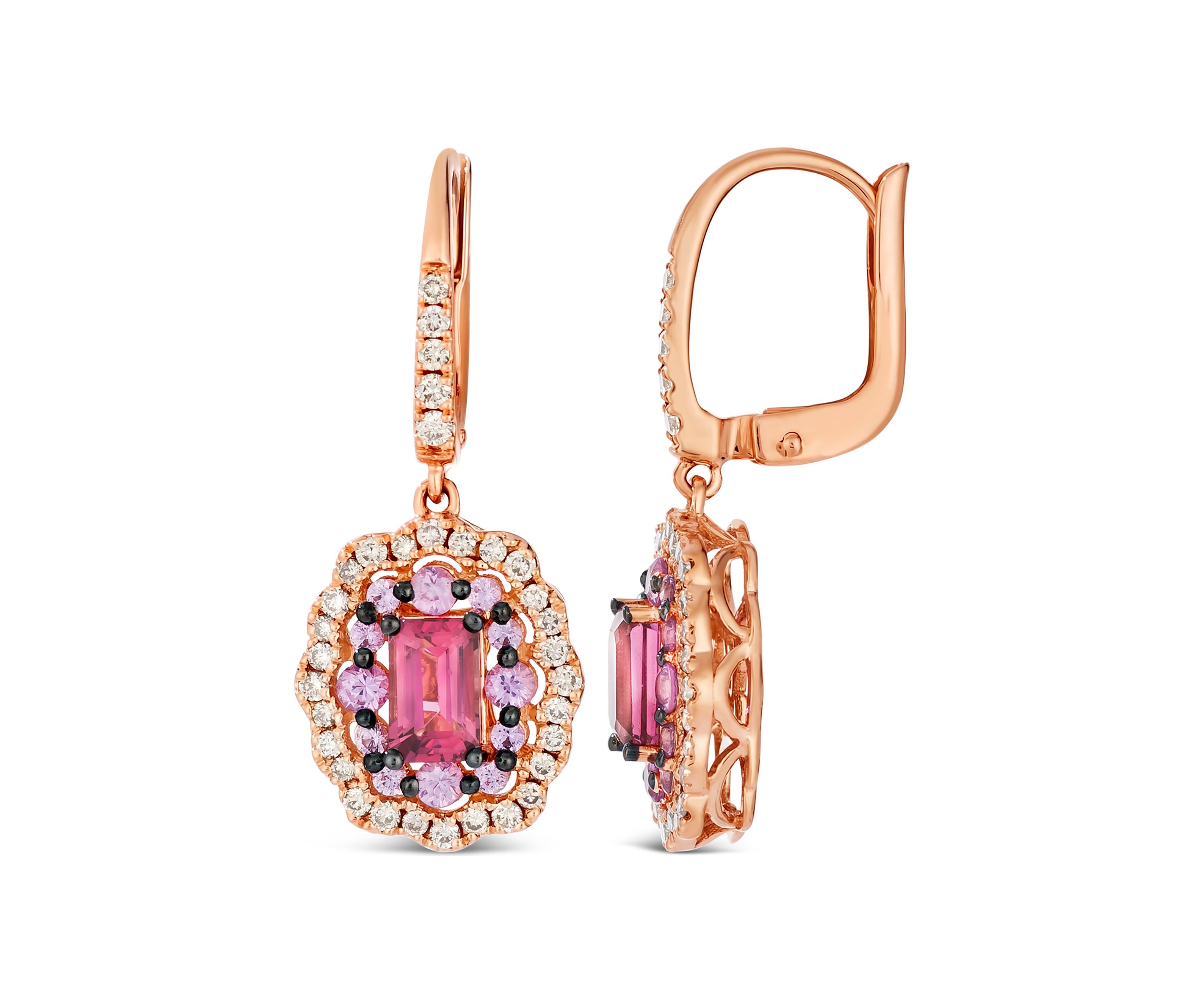 1 ct. t.w. Passion Fruit Tourmaline™, 1/2 ct. t.w. Bubble Gum Pink Sapphire™, 1/2 ct. t.w. Nude Diamonds™ Earrings in 14K Strawberry Gold®