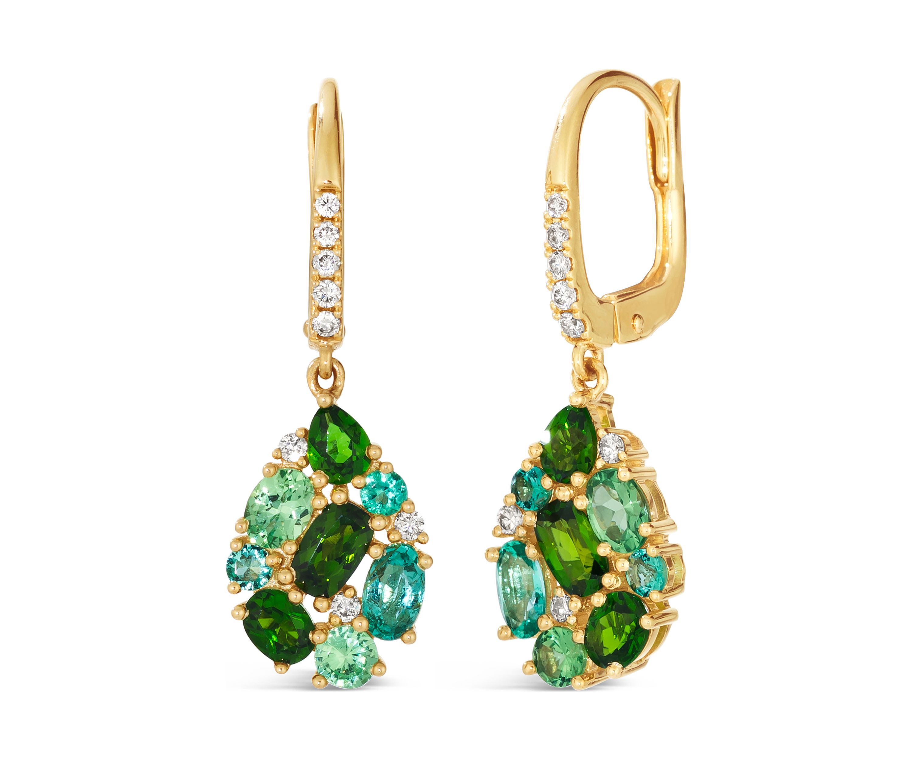  Earrings featuring 1 ct. t.w. Pistachio Diopside®, 1/2 ct. t.w. Forest Green Tsavorite™, 1/2 ct. t.w. Costa Smeralda Emeralds™, 1/6 ct. t.w. Nude Diamonds™ set in 14K Honey Gold™