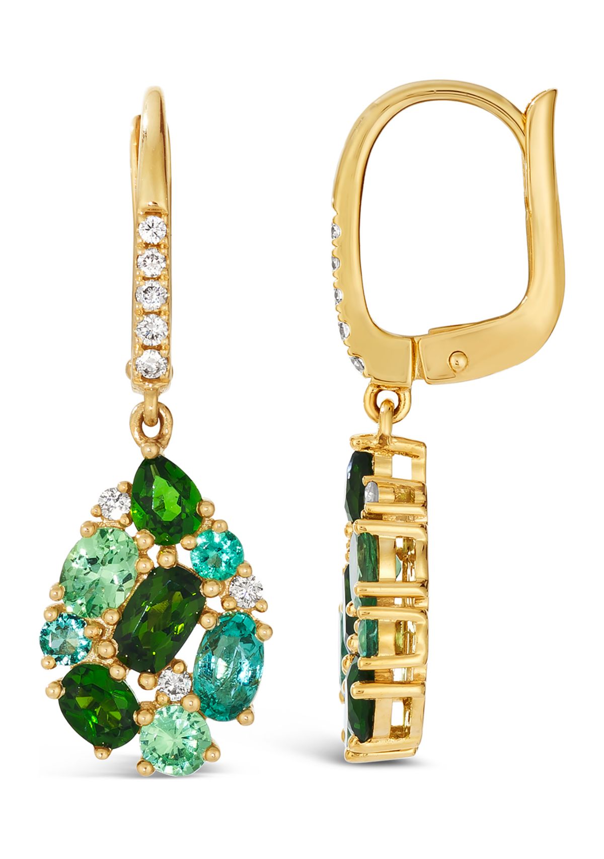  Earrings featuring 1 ct. t.w. Pistachio Diopside®, 1/2 ct. t.w. Forest Green Tsavorite™, 1/2 ct. t.w. Costa Smeralda Emeralds™, 1/6 ct. t.w. Nude Diamonds™ set in 14K Honey Gold™