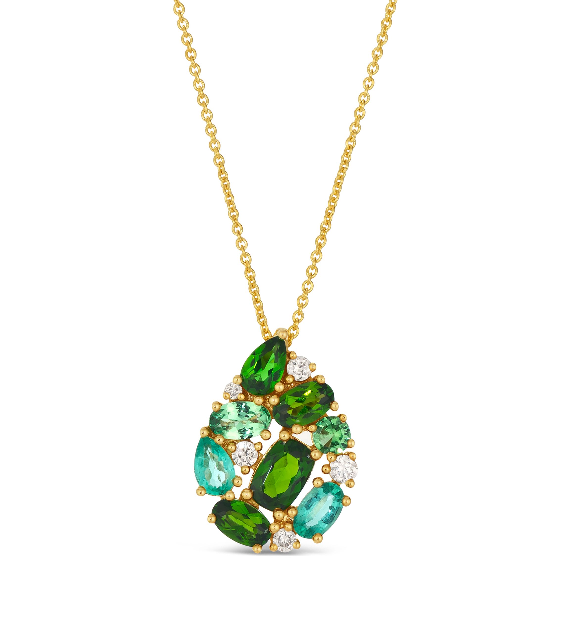 1 ct. t.w. Pistachio Diopside®, 1/3 ct. t.w. Costa Smeralda Emeralds™, 1/3 ct. t.w. Forest Green Tsavorite™, 1/8 ct. t.w. Nude Diamonds™ Pendant Necklace in 14K Honey Gold™