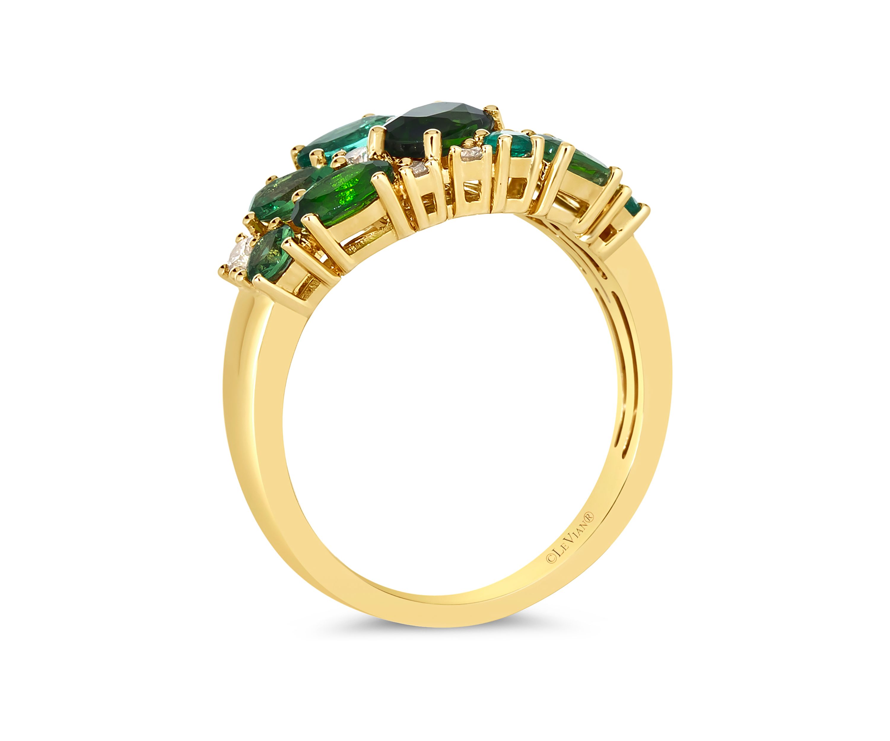 1 ct. t.w. Pistachio Diopside®, 1/2 ct. t.w. Forest Green Tsavorite™, 1/4 ct. t.w. Costa Smeralda Emeralds™, 1/8 ct. t.w. Nude Diamonds™ Ring in 14K Honey Gold™