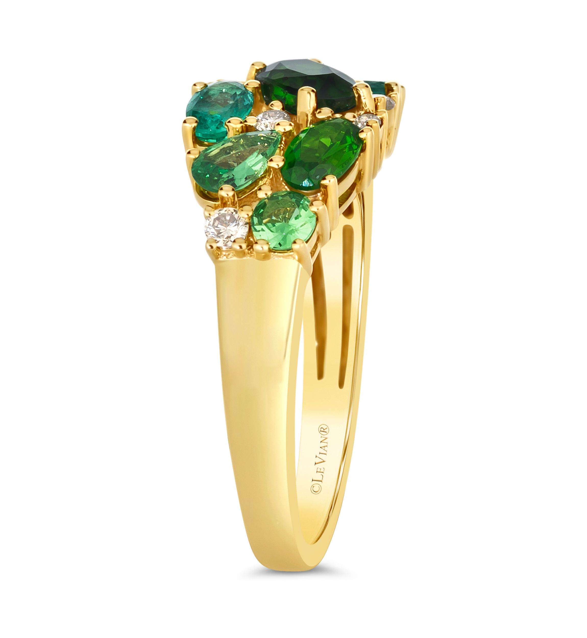 1 ct. t.w. Pistachio Diopside®, 1/2 ct. t.w. Forest Green Tsavorite™, 1/4 ct. t.w. Costa Smeralda Emeralds™, 1/8 ct. t.w. Nude Diamonds™ Ring in 14K Honey Gold™
