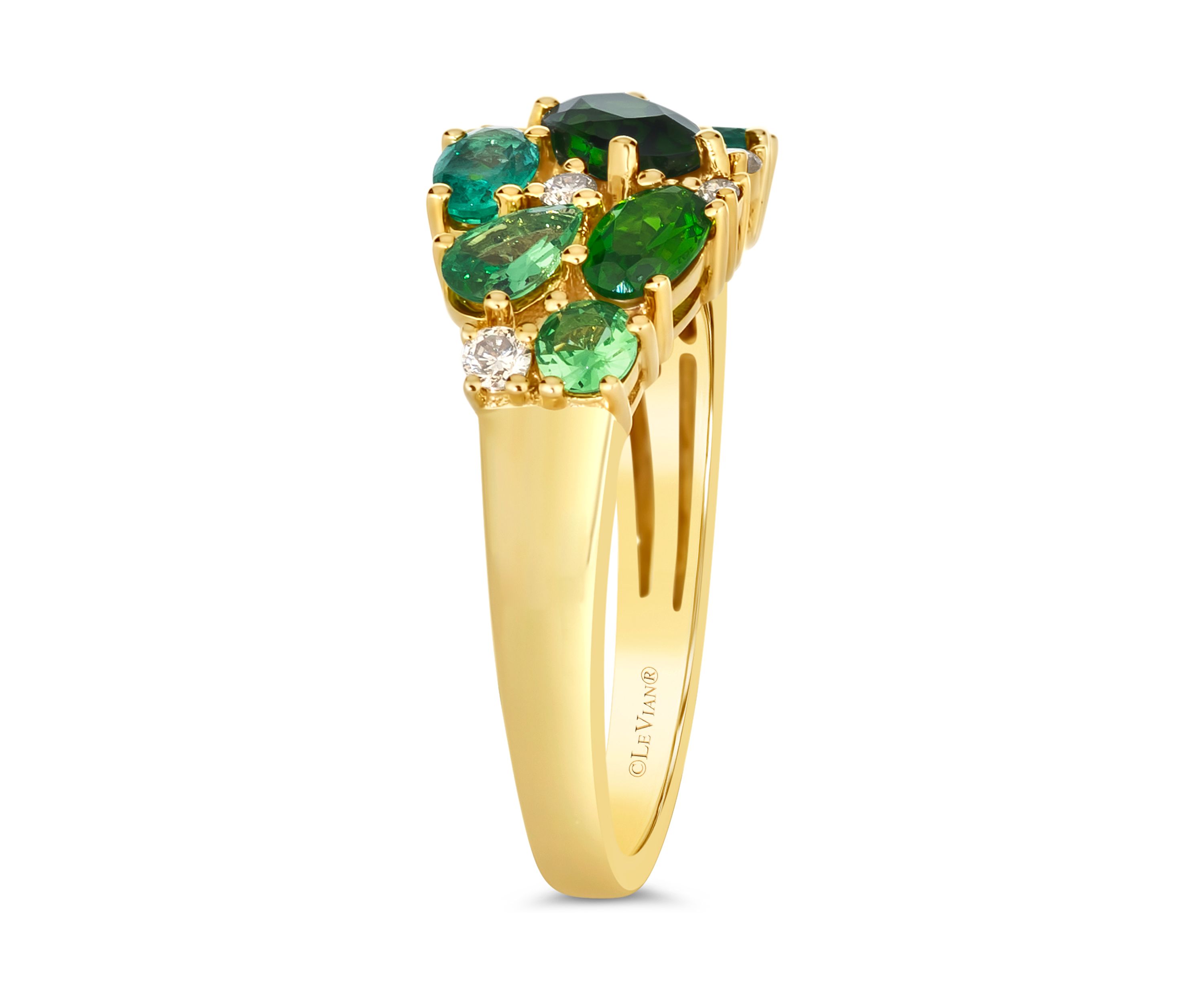1 ct. t.w. Pistachio Diopside®, 1/2 ct. t.w. Forest Green Tsavorite™, 1/4 ct. t.w. Costa Smeralda Emeralds™, 1/8 ct. t.w. Nude Diamonds™ Ring in 14K Honey Gold™