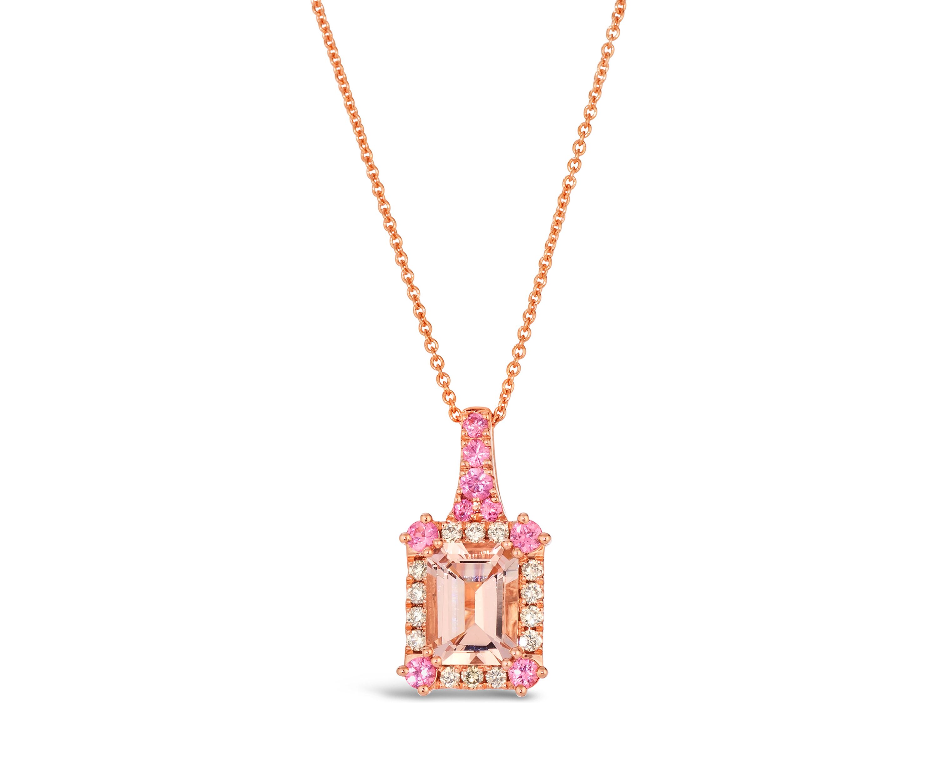 Pendant featuring 1.25 ct. t.w. Peach Morganite™, 1/3 ct. t.w. Bubble Gum Pink Sapphire™, 1/6 ct. t.w. Nude Diamonds™ set in 14K Strawberry Gold®
