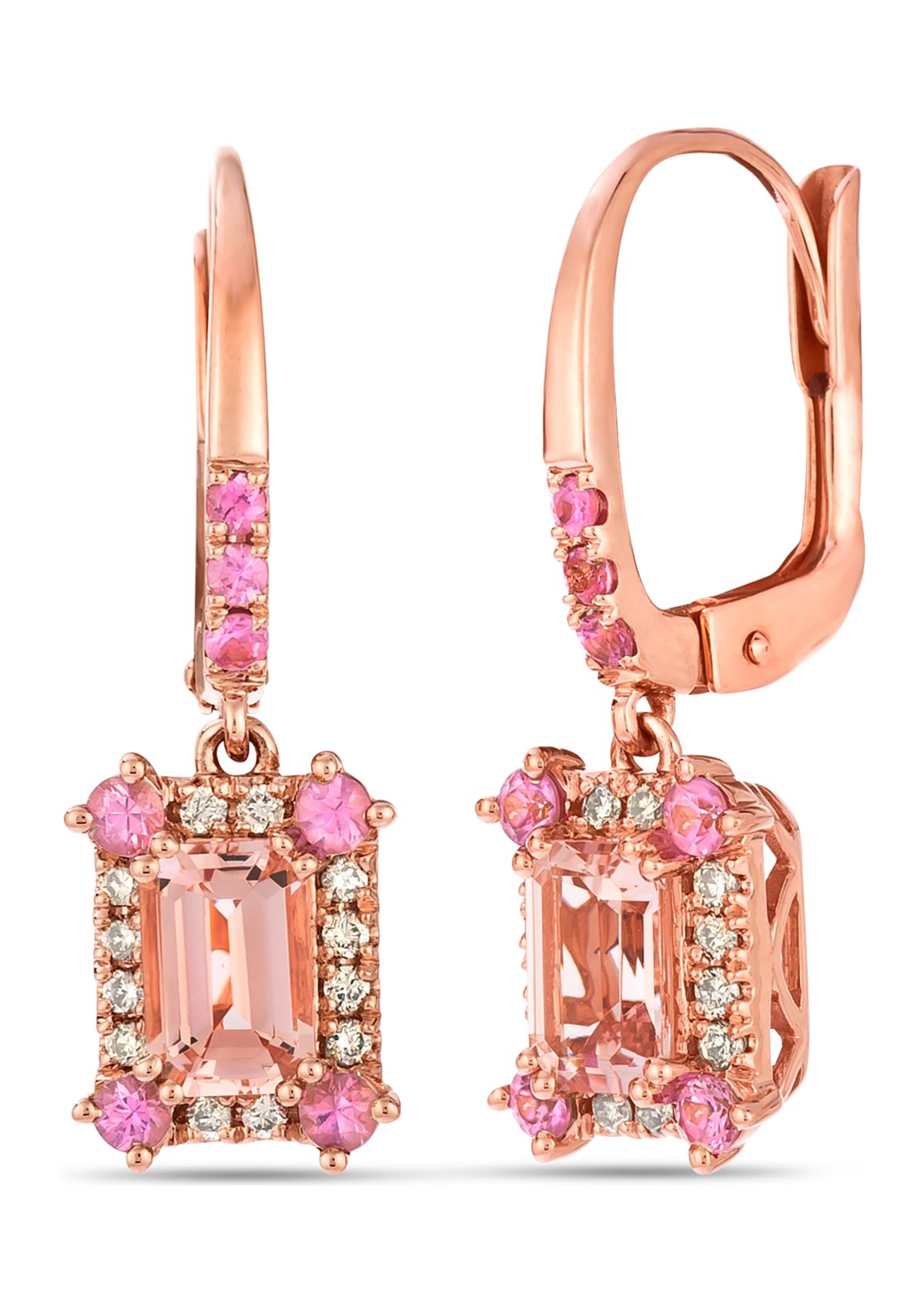 7/8 ct. t.w. Peach Morganite™, 3/8 ct. t.w. Bubble Gum Pink Sapphire™, 1/6 ct. t.w. Nude Diamonds™ Earrings in 14K Strawberry Gold®