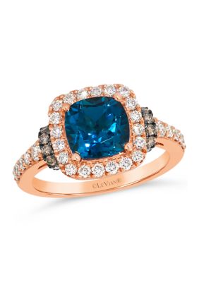 Le Vian 2 1/2 ct. t.w. Deep Sea Blue Topazâ¢, 1/2 ct. t.w. Nude Diamondsâ¢, 1/5 ct. t.w. Chocolate Diamonds Ring set in 14K Strawberry Gold