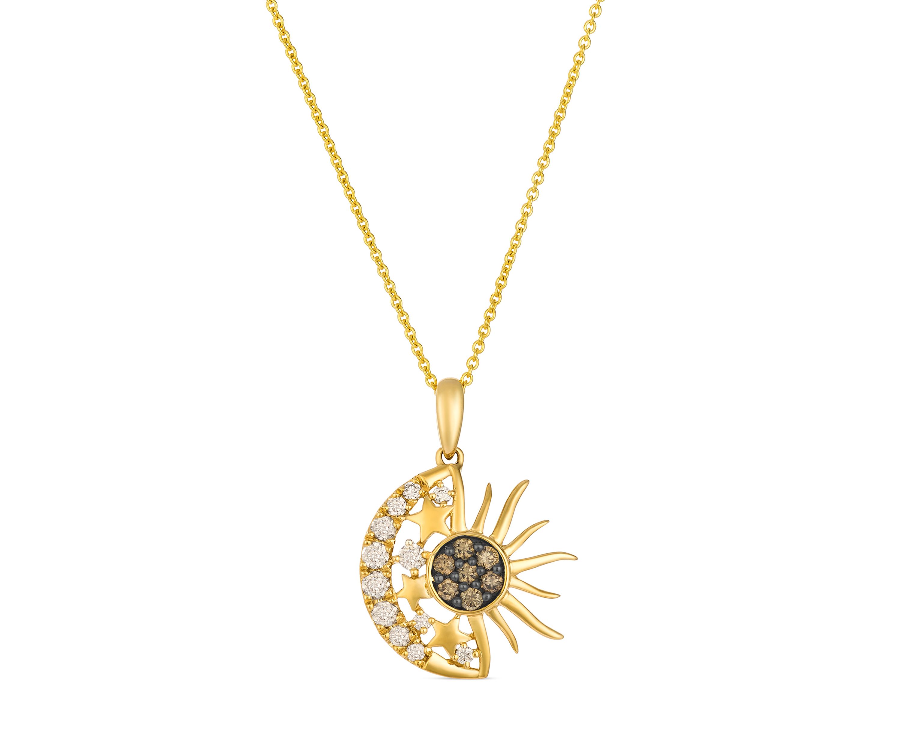 1/4 ct. t.w. Nude Diamonds™, 1/8 ct. t.w. Chocolate Diamonds® Sun and Moon Pendant Necklace in 14K Honey Gold™