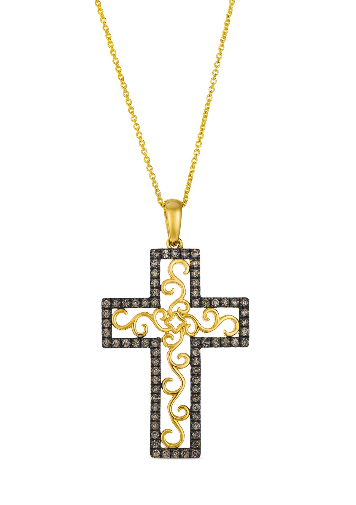 1/2 ct. t.w. Chocolate Diamond® Chocolatier® Cross Pendant Necklace in 14K Honey Gold™
