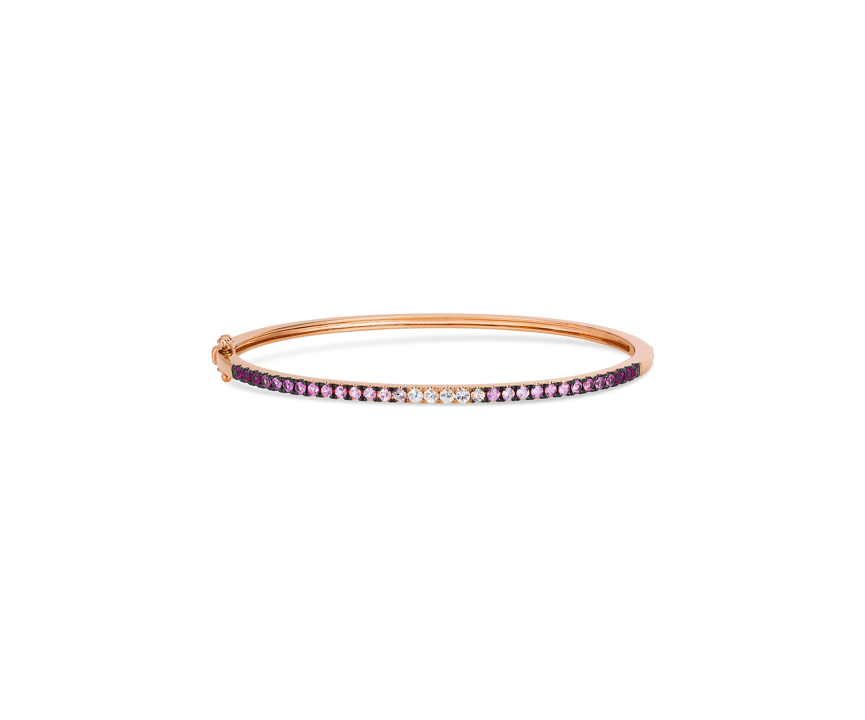1 ct. t.w. Pink Ombré Sapphire, 1/6 ct. t.w. White Ombré Sapphire Bangle Bracelet in 14K Strawberry Gold®