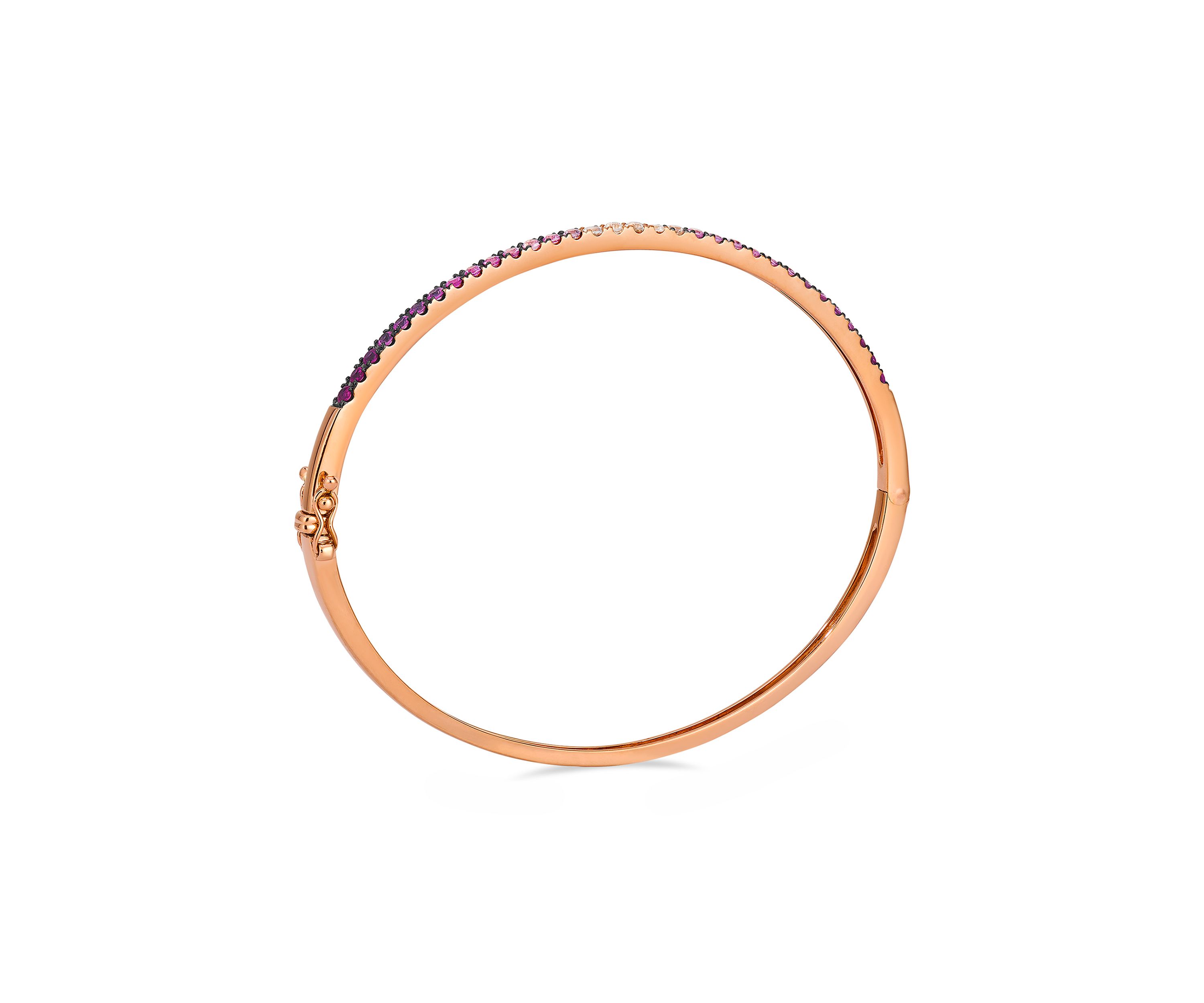 1 ct. t.w. Pink Ombré Sapphire, 1/6 ct. t.w. White Ombré Sapphire Bangle Bracelet in 14K Strawberry Gold®