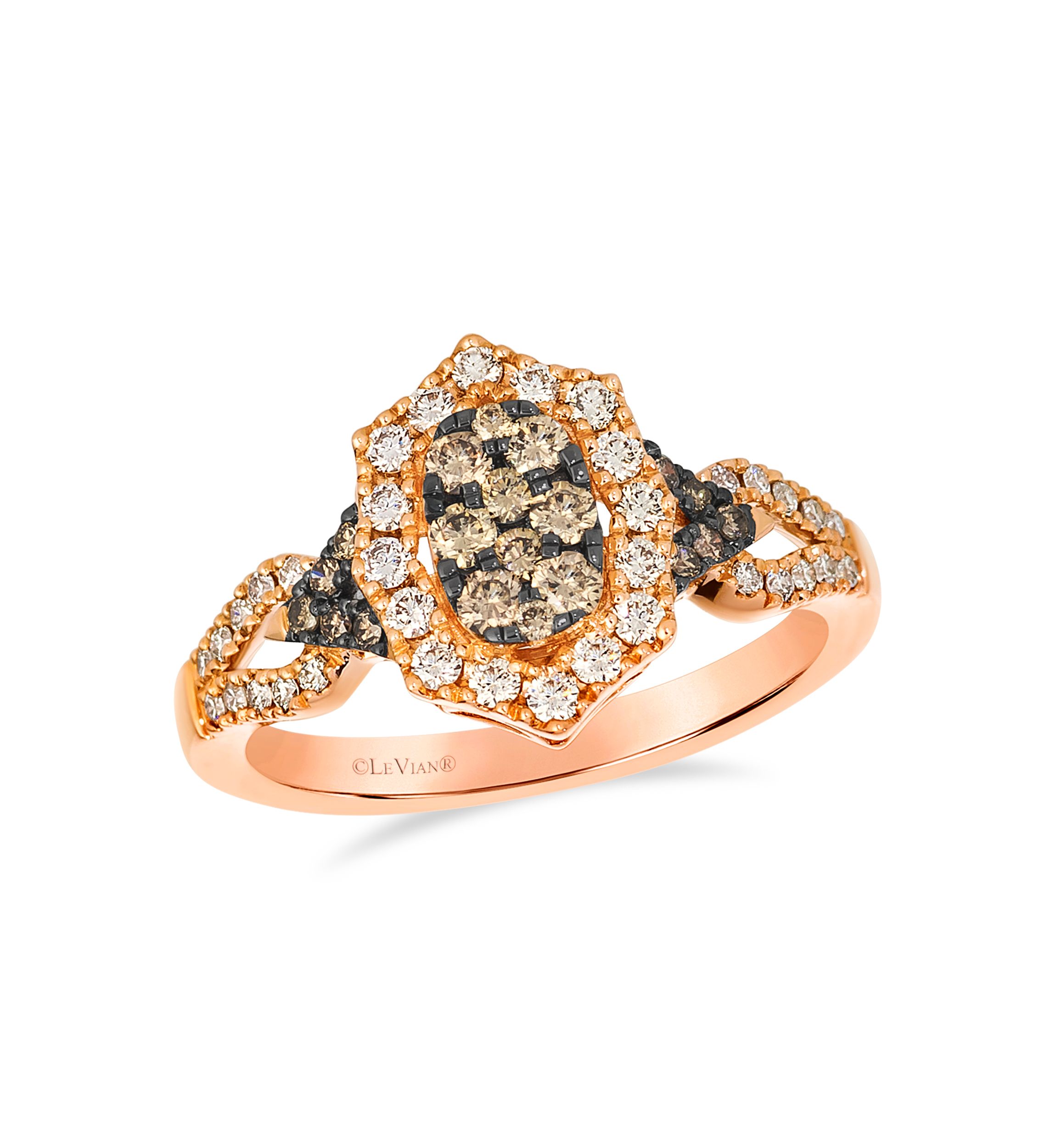 Ring featuring 1/3 ct. t.w. Chocolate Diamonds®, 1/3 ct. t.w. Nude Diamonds™ set in 14K Strawberry Gold®