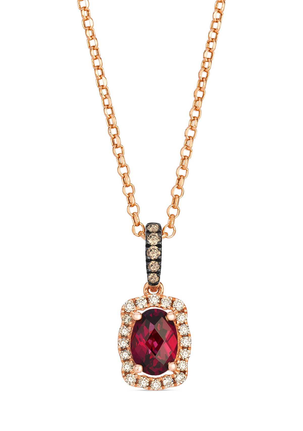 Pendant featuring 1 ct. t.w. Raspberry Rhodolite®, 1/20 ct. t.w. Chocolate Diamonds®, 1/8 ct. t.w. Nude Diamonds™ set in 14K Strawberry Gold®