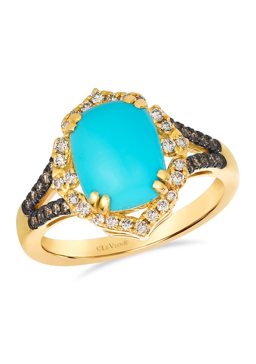 Ring featuring 2.3 ct. t.w. Robins Egg Blue Turquoise™, 1/5 ct. t.w. Nude Diamonds™, 1/6 ct. t.w. Chocolate Diamonds® set in 14K Honey Gold™