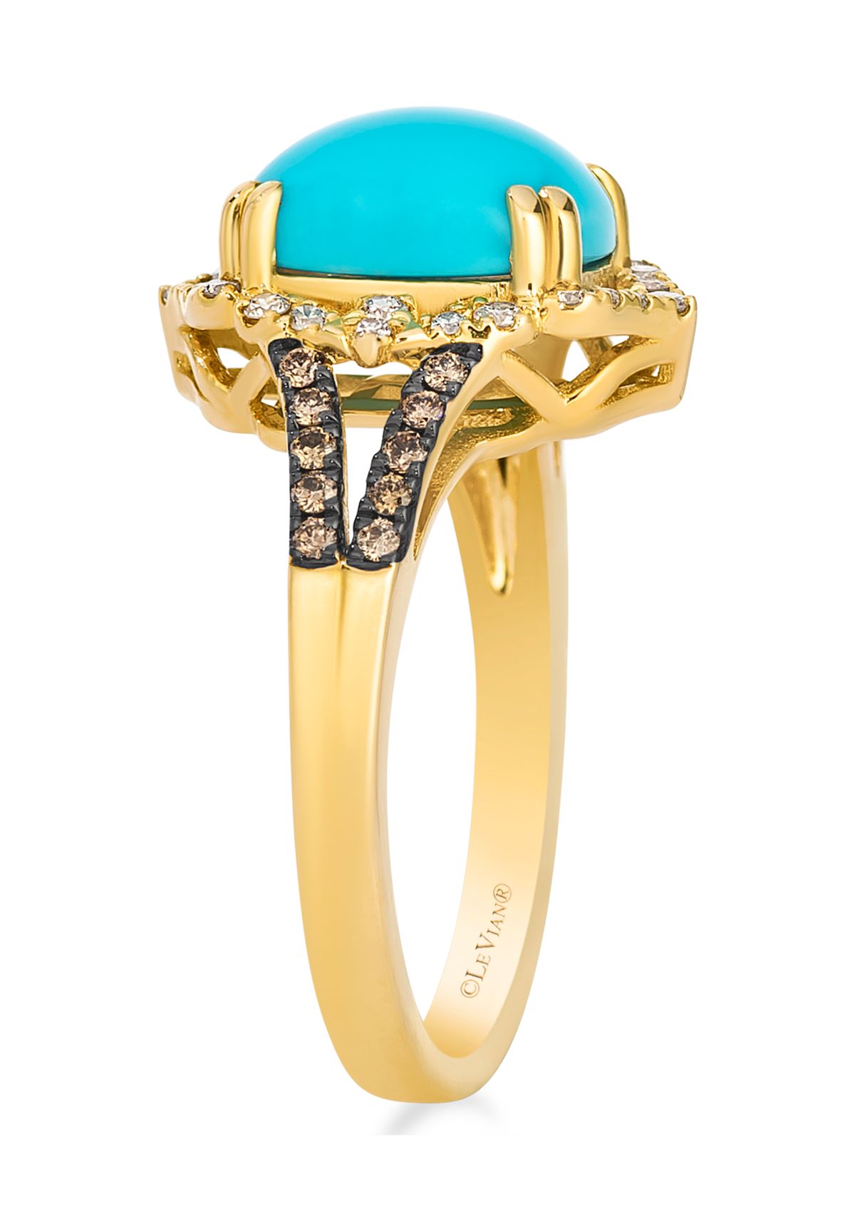 Ring featuring 2.3 ct. t.w. Robins Egg Blue Turquoise™, 1/5 ct. t.w. Nude Diamonds™, 1/6 ct. t.w. Chocolate Diamonds® set in 14K Honey Gold™
