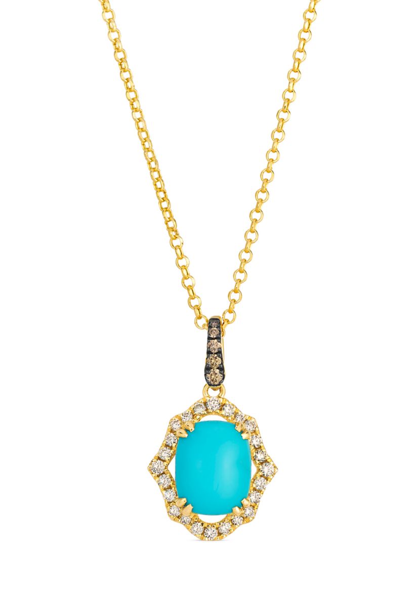 Pendant featuring 2 ct. t.w. Robins Egg Blue Turquoise™, 1/20 ct. t.w. Chocolate Diamonds®, 1/4 ct. t.w. Nude Diamonds™ set in 14K Honey Gold™