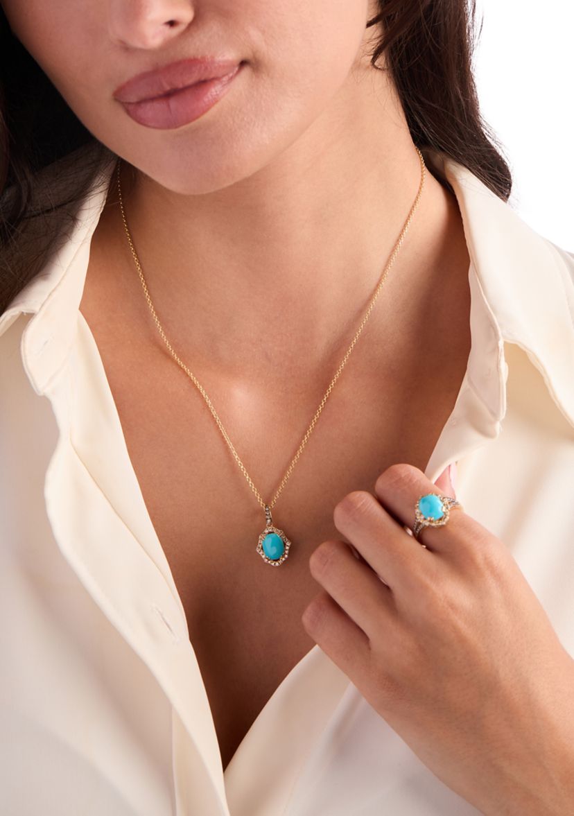 Pendant featuring 2 ct. t.w. Robins Egg Blue Turquoise™, 1/20 ct. t.w. Chocolate Diamonds®, 1/4 ct. t.w. Nude Diamonds™ set in 14K Honey Gold™