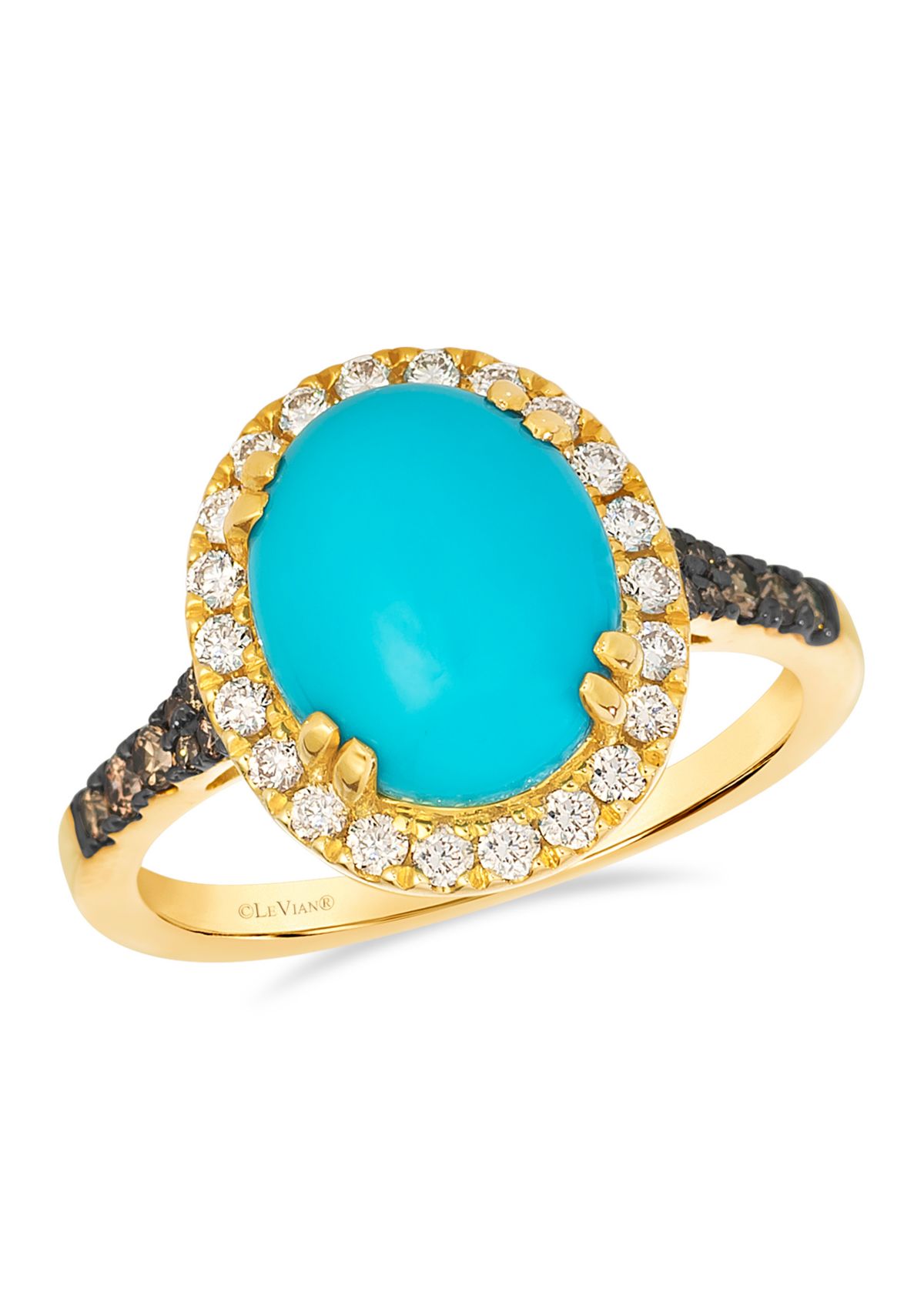 Ring featuring 3.75 ct. t.w. Robins Egg Blue Turquoise™, 1/6 ct. t.w. Chocolate Diamonds®, 1/3 ct. t.w. Nude Diamonds™ set in 14K Honey Gold™