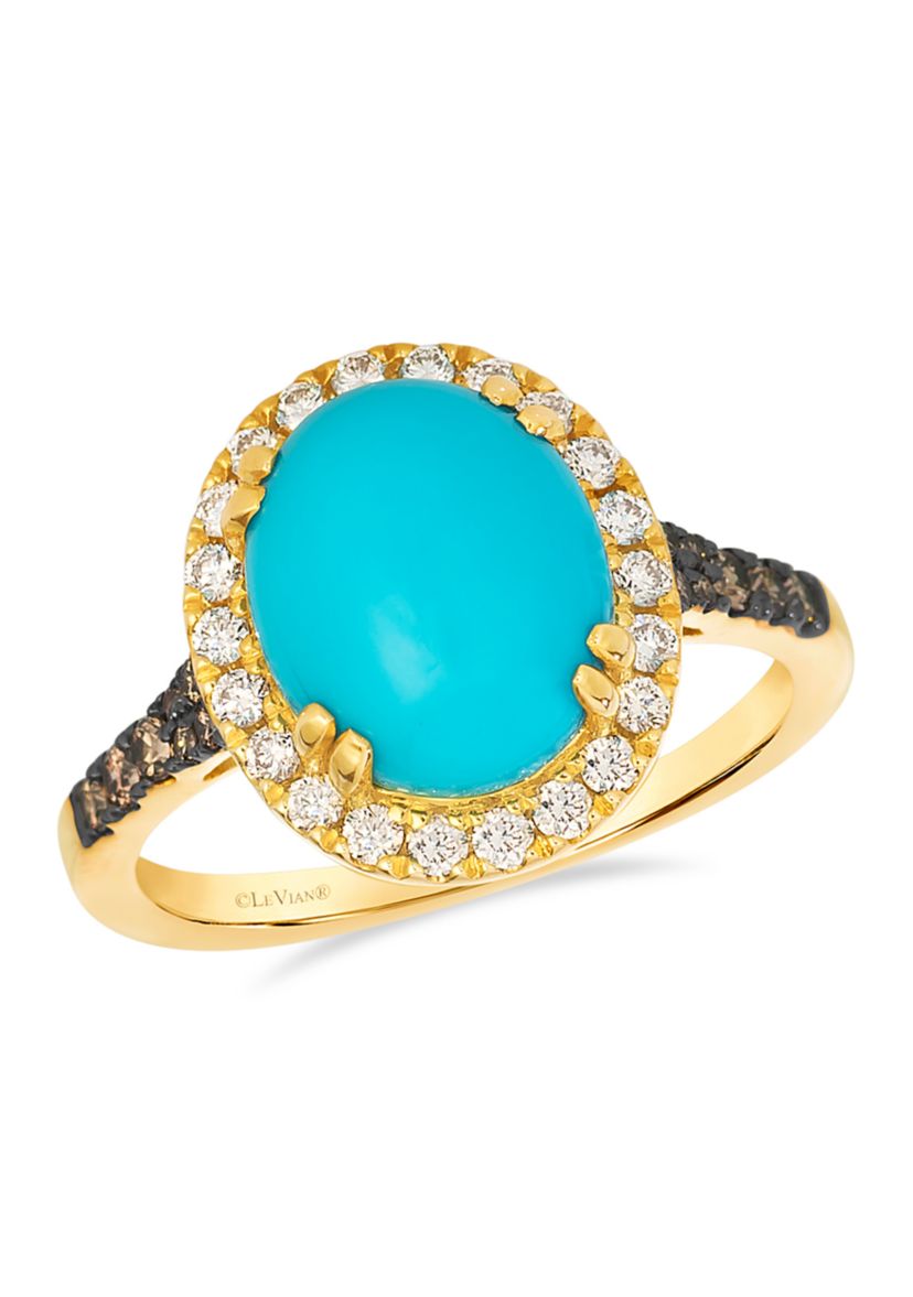 Ring featuring 3.75 ct. t.w. Robins Egg Blue Turquoise™, 1/6 ct. t.w. Chocolate Diamonds®, 1/3 ct. t.w. Nude Diamonds™ set in 14K Honey Gold™