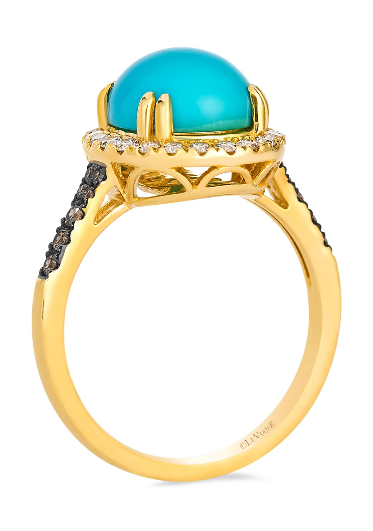 Ring featuring 3.75 ct. t.w. Robins Egg Blue Turquoise™, 1/6 ct. t.w. Chocolate Diamonds®, 1/3 ct. t.w. Nude Diamonds™ set in 14K Honey Gold™