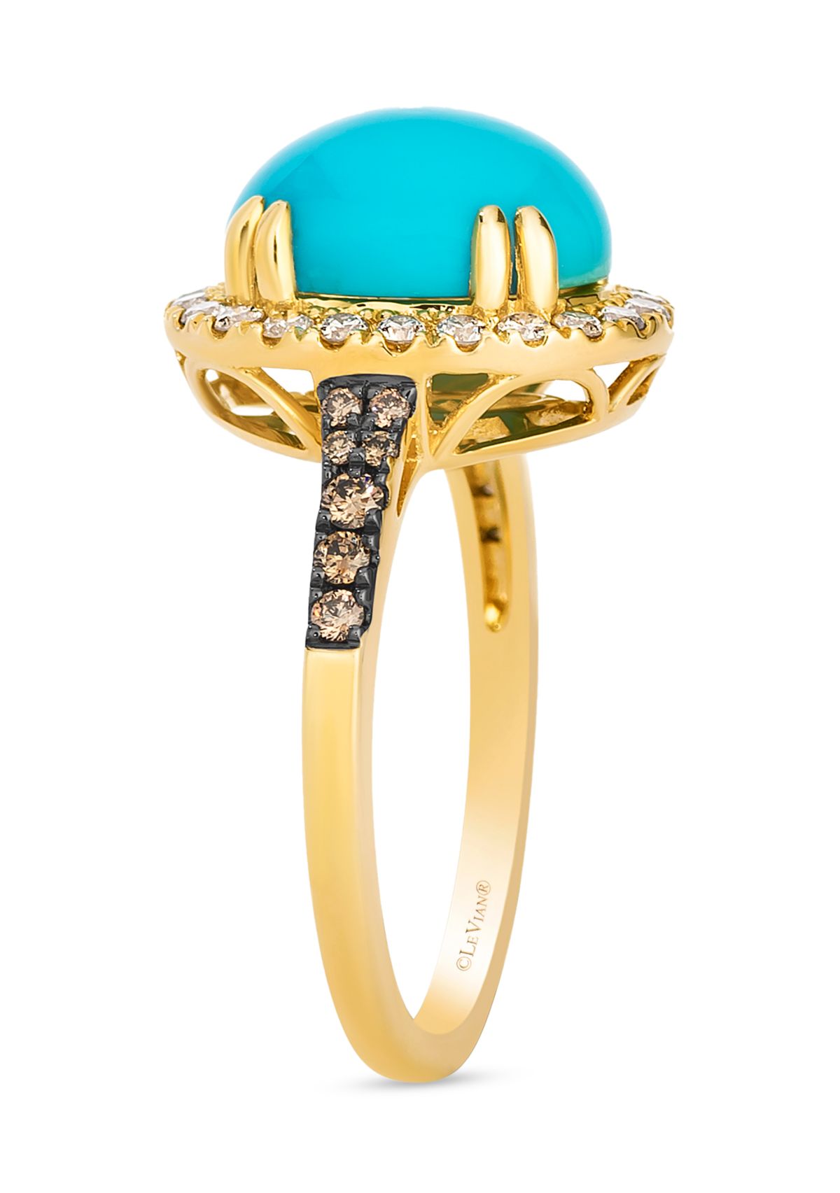 Ring featuring 3.75 ct. t.w. Robins Egg Blue Turquoise™, 1/6 ct. t.w. Chocolate Diamonds®, 1/3 ct. t.w. Nude Diamonds™ set in 14K Honey Gold™