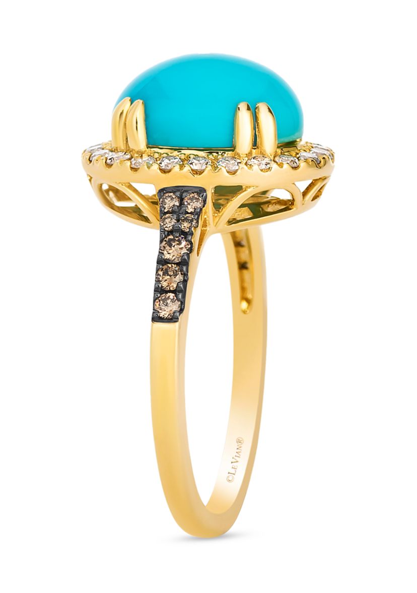Ring featuring 3.75 ct. t.w. Robins Egg Blue Turquoise™, 1/6 ct. t.w. Chocolate Diamonds®, 1/3 ct. t.w. Nude Diamonds™ set in 14K Honey Gold™