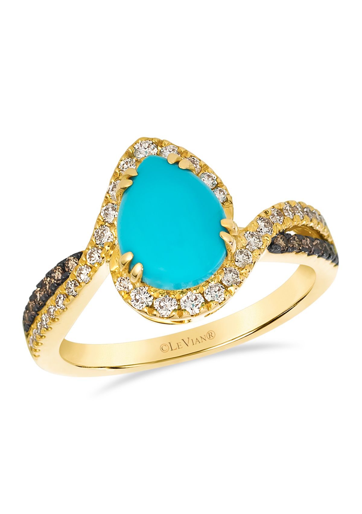 Ring featuring 1.5 ct. t.w. Robin’s Egg Blue Turquoise™, accented with 1/3 ct. t.w. Chocolate Diamonds® and 1/10 ct. t.w. Nude Diamonds™ set in 14K Honey Gold™