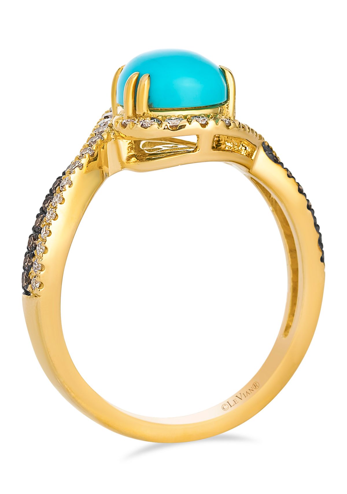 Ring featuring 1.5 ct. t.w. Robin’s Egg Blue Turquoise™, accented with 1/3 ct. t.w. Chocolate Diamonds® and 1/10 ct. t.w. Nude Diamonds™ set in 14K Honey Gold™
