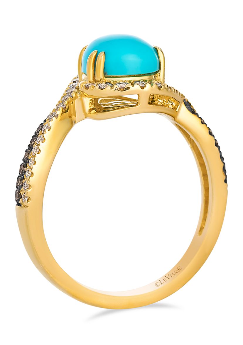 Ring featuring 1.5 ct. t.w. Robin’s Egg Blue Turquoise™, accented with 1/3 ct. t.w. Chocolate Diamonds® and 1/10 ct. t.w. Nude Diamonds™ set in 14K Honey Gold™