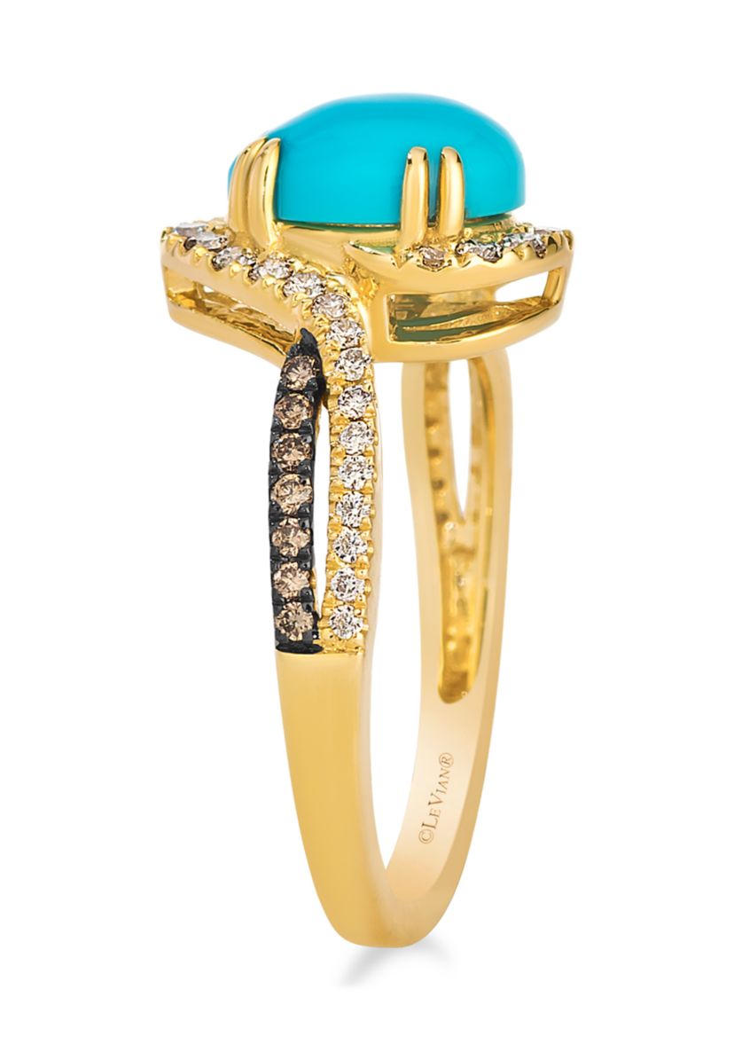 Ring featuring 1.5 ct. t.w. Robin’s Egg Blue Turquoise™, accented with 1/3 ct. t.w. Chocolate Diamonds® and 1/10 ct. t.w. Nude Diamonds™ set in 14K Honey Gold™