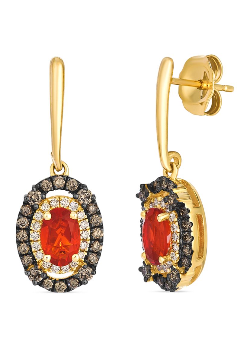 Earrings featuring 1/2 ct. t.w. Neon Tangerine Fire Opal®, 3/8 ct. t.w. Chocolate Diamonds®, 1/8 ct. t.w. Nude Diamonds™ set in 14K Honey Gold™