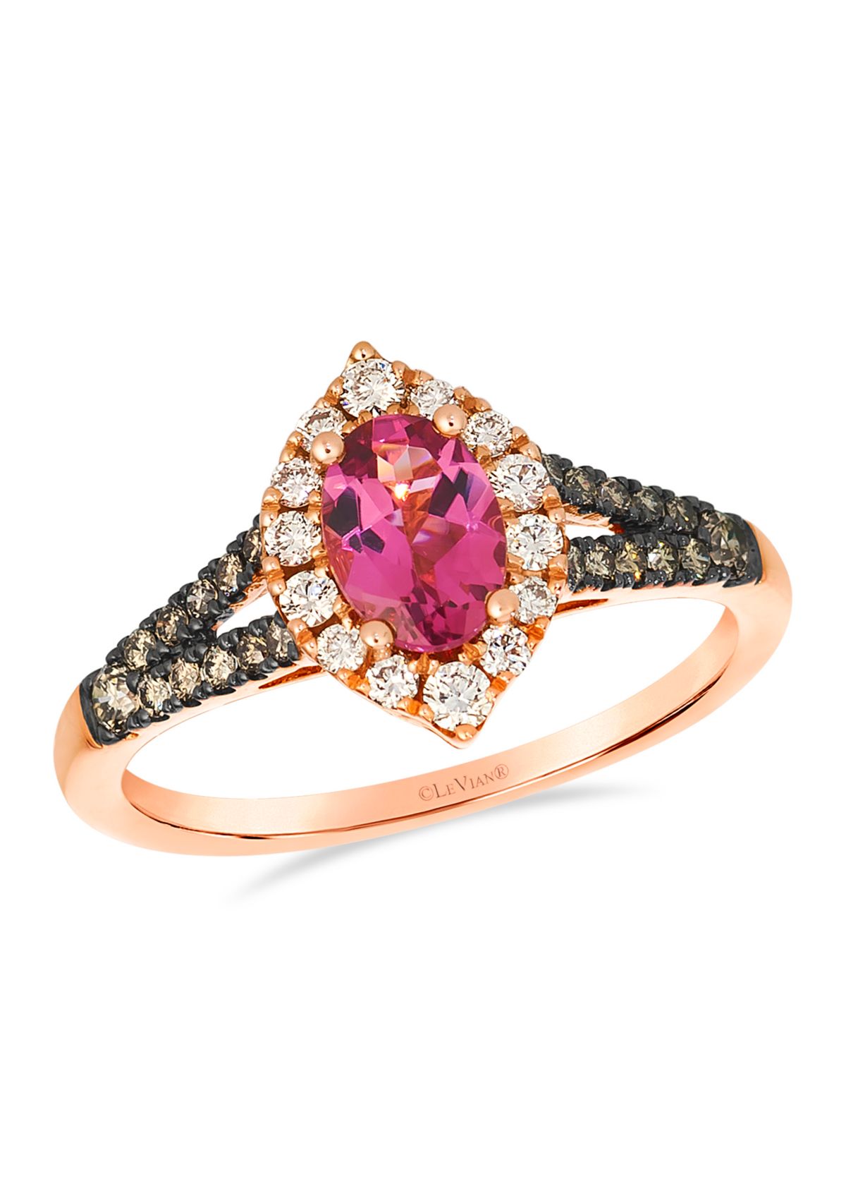 Le Vian® Ring featuring 5/8 ct. t.w. Passion Fruit Tourmaline™, 1/5 ct. t.w. Nude Diamonds™, 1/5 ct. t.w. Chocolate Diamonds® set in 14K Strawberry Gold®