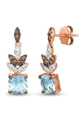 Creme Brulee® 1/2 ct. t.w. Sea Blue Aquamarine®, 1/6 ct. t.w. Chocolate Diamonds®, 1/6 ct. t.w. Nude Diamonds™ Earrings in 14K Strawberry Gold®