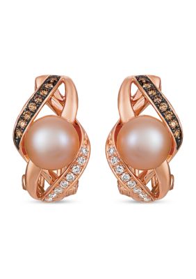 Le Vian 1/8 Ct. T.w. Chocolate DiamondÂ®, 1/8 Ct. T.w. Vanilla DiamondÂ®, And Freshwater Pearl Earrings In 14K Strawberry Gold