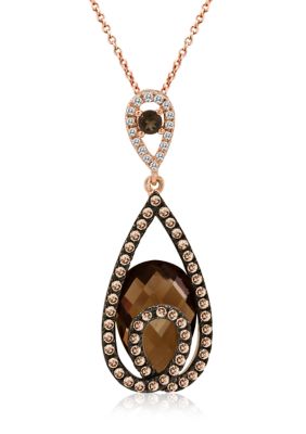 1/2 ct. t.w. Chocolate Diamond®, 1/5 ct. t.w. Vanilla Diamond®, and 4.63 ct. t.w. Chocolate Quartz® Pendant Necklace in 14K Strawberry Gold® 