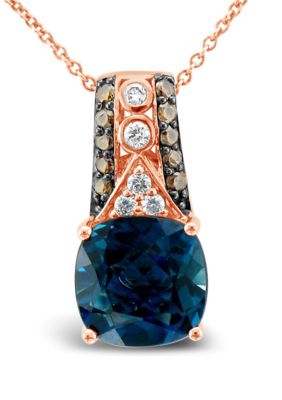 3.33 ct. t.w. Deep Sea Blue Topaz™, 1/10 ct. t.w. Vanilla Diamonds®, 1/6 ct. t.w. Chocolate Diamonds® Chocolatier® Pendant Necklace in 14K Strawberry Gold®