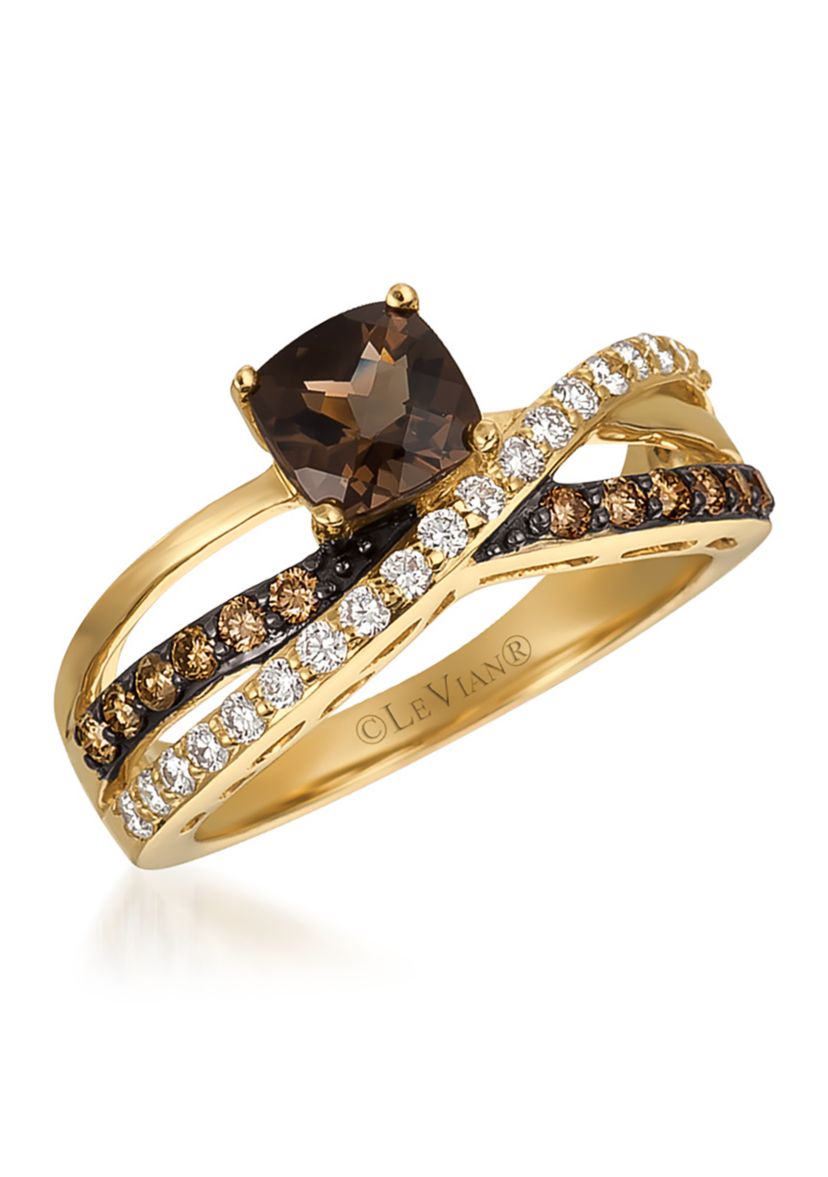 1/2 ct. t.w. Diamond and 3/4 ct. t.w. Smoky Quartz Ring in 14K Yellow Gold 