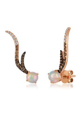 1/2 ct. t.w. Vanilla Diamond® and Chocolate Diamond® with Opal Earrings in 14K Strawberry Gold®