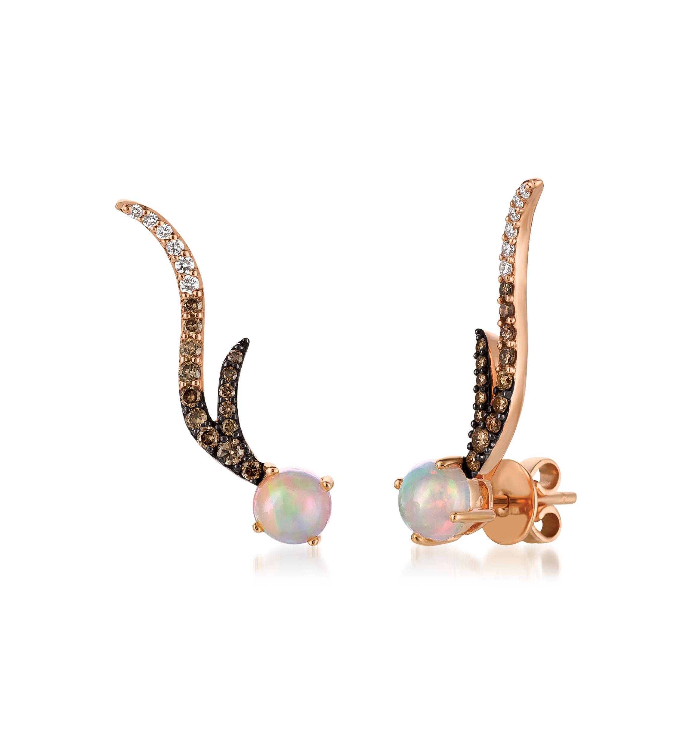 1/2 ct. t.w. Vanilla Diamond® and Chocolate Diamond® with Opal Earrings in 14K Strawberry Gold®