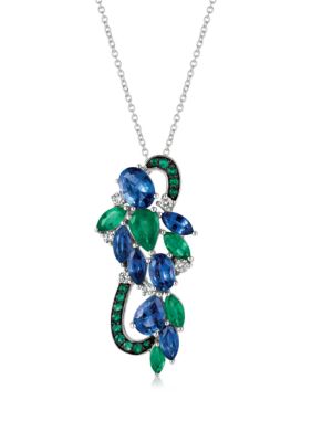 2.9 ct. t.w. Cornflower Ceylon Sapphire™, 1.2 ct. tw. Costa Smeralda Emeralds™, and 1/5 ct. t.w. Vanilla Diamonds® Pendant in 14k Vanilla Gold®