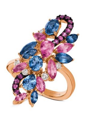 2 ct. t.w. Cornflower Ceylon Sapphire™, 1.5 ct. t.w. Bubble Gum Pink Sapphire™, and 1/6 ct. t.w. Vanilla Diamonds® Ring in 14K Strawberry Gold®