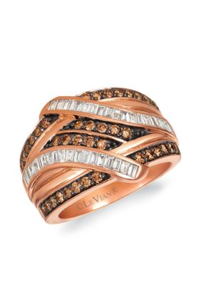 Baguette Frenzy™ 5/8 ct. t.w. Chocolate Diamonds® and 1/2 ct. t.w. Vanilla Diamonds® Ring in 14k Strawberry Gold®