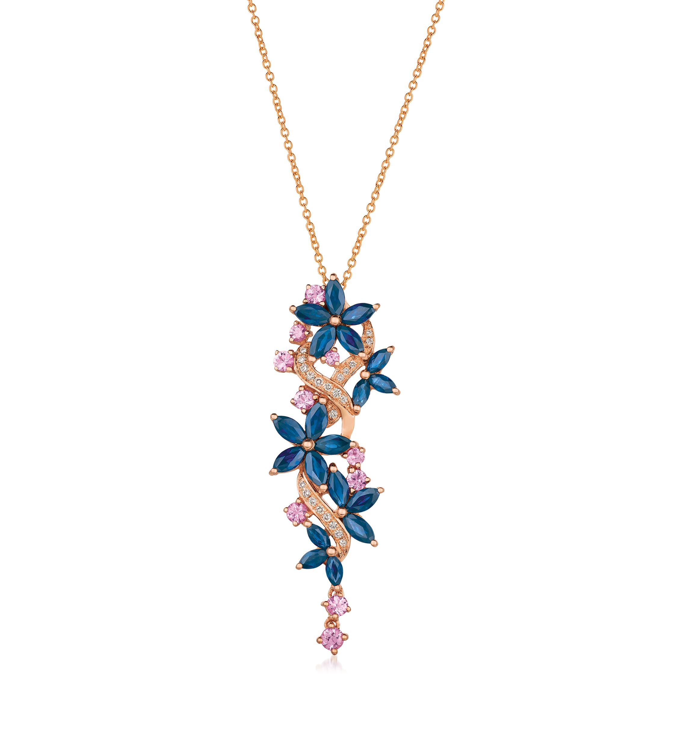 2.62 ct. t.w. Blueberry Sapphire™, 1/2 ct. t.w. Bubble Gum Pink Sapphire™, 1/10 ct. t.w. Vanilla Diamonds® Pendant Necklace in 14K Strawberry Gold®