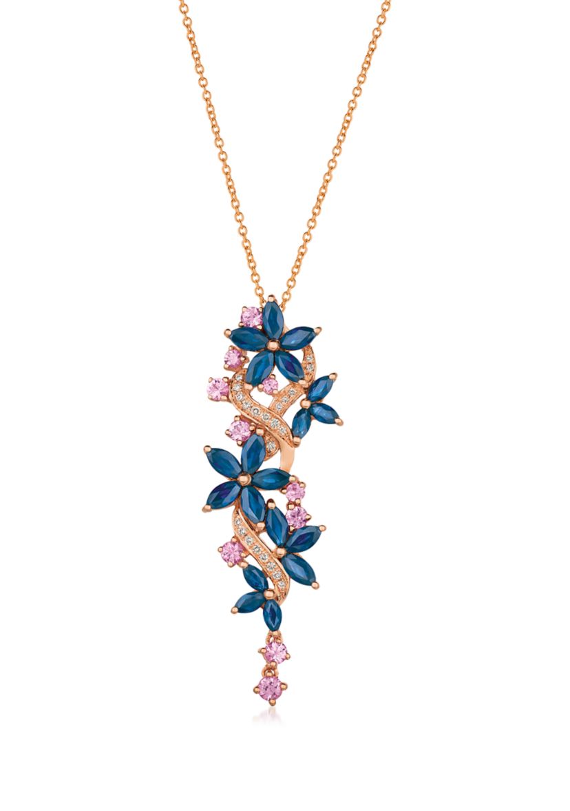 2.62 ct. t.w. Blueberry Sapphire™, 1/2 ct. t.w. Bubble Gum Pink Sapphire™, 1/10 ct. t.w. Vanilla Diamonds® Pendant Necklace in 14K Strawberry Gold®