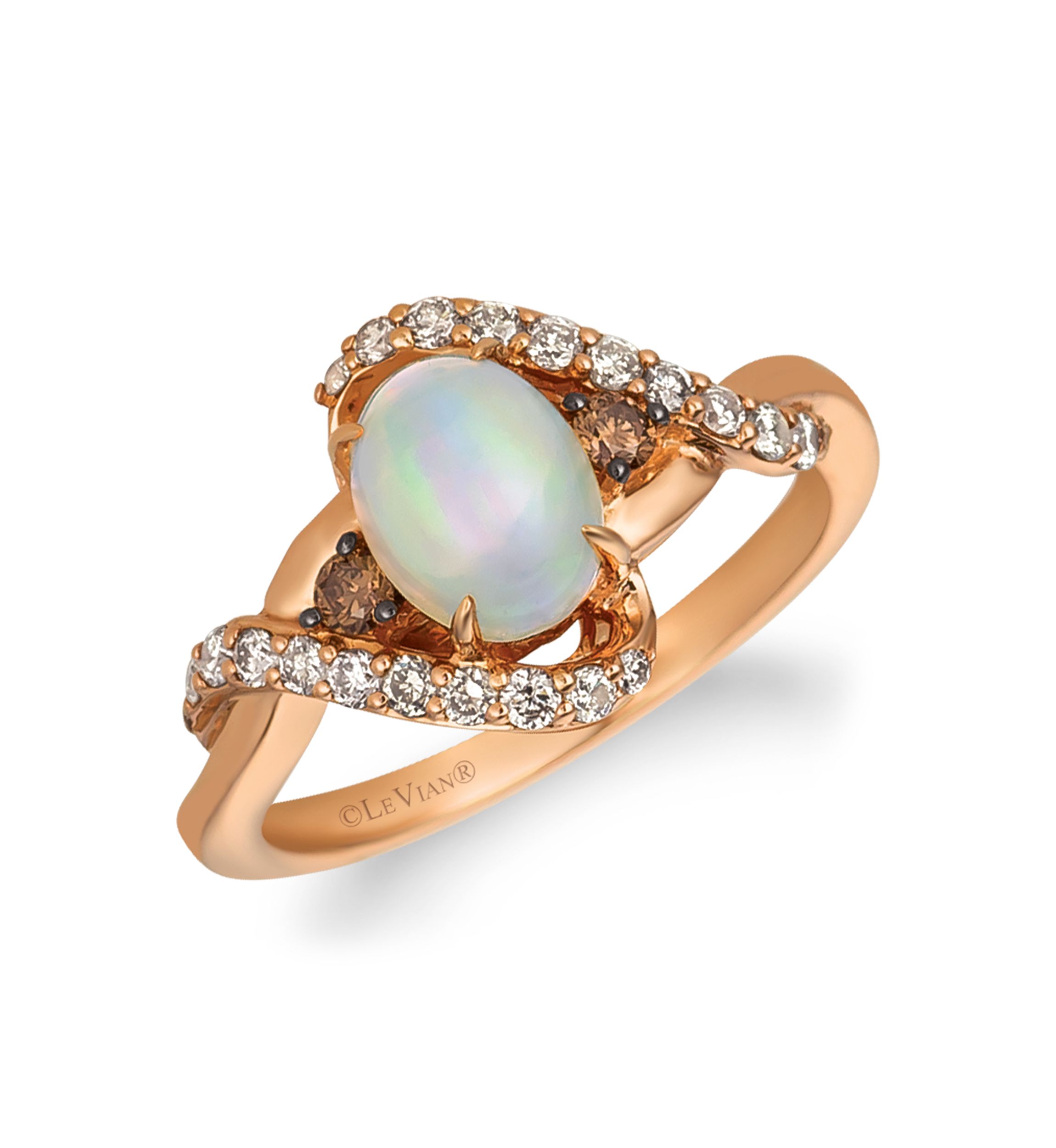 Ring featuring 5/8 ct. t.w. Neopolitan Opal™, 1/10 ct. t.w. Chocolate Diamonds®, 1/3 ct. t.w. Nude Diamonds™ set in 14K Strawberry Gold®