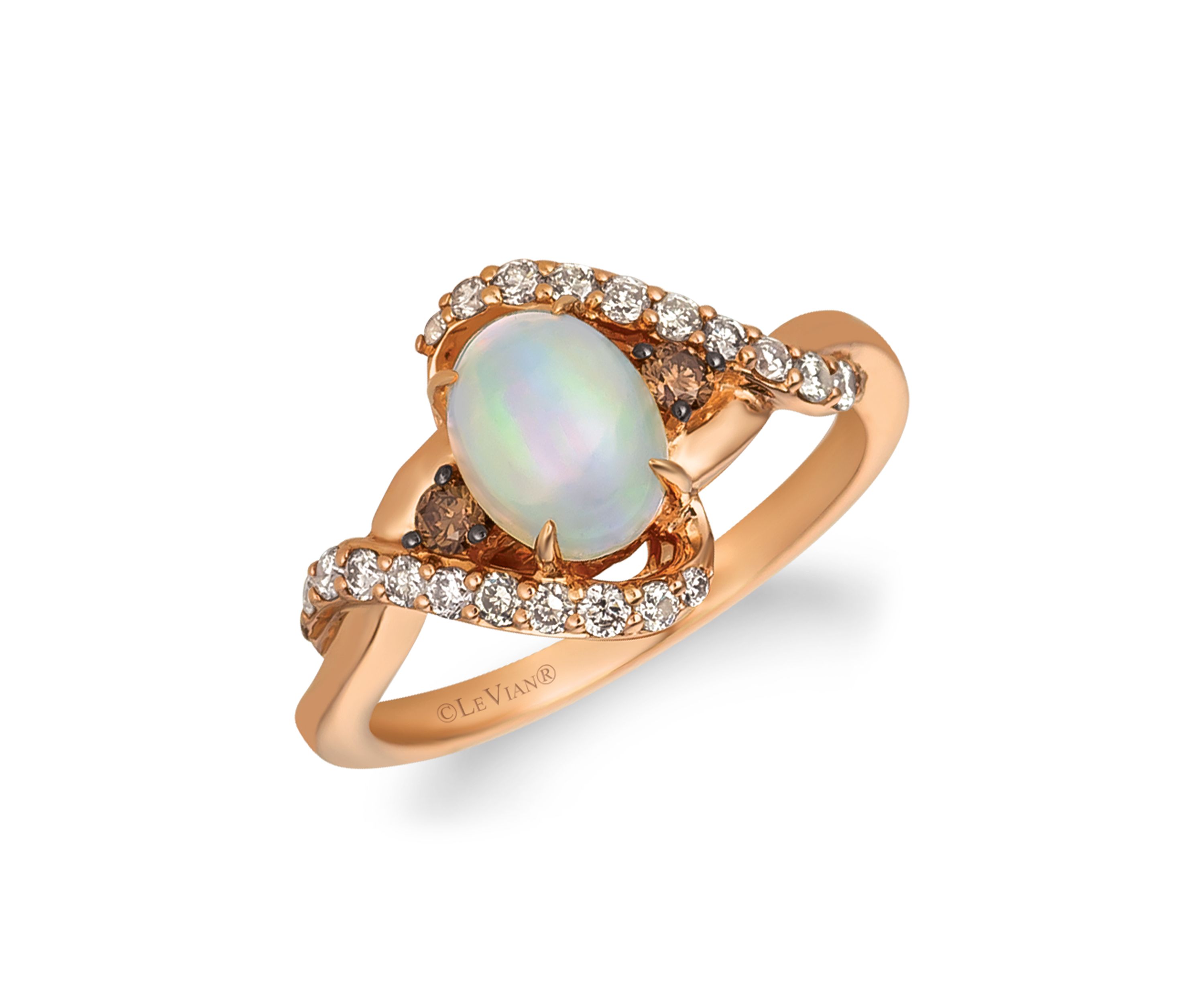 Ring featuring 5/8 ct. t.w. Neopolitan Opal™, 1/10 ct. t.w. Chocolate Diamonds®, 1/3 ct. t.w. Nude Diamonds™ set in 14K Strawberry Gold®