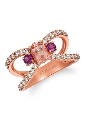  5/8 ct. t.w. Diamond, Morganite, and Rhodolite Ring in 14K Rose Gold 